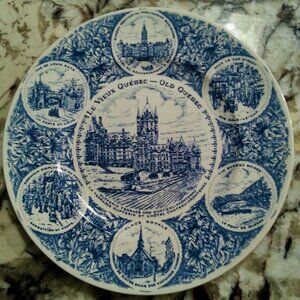 Old Quebec Le Vieux Quebec Wood & Sons England Flow Blue Collector Plate